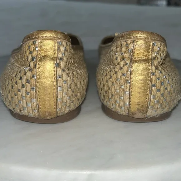 Tory Burch Woven Ballerina Flats Gold &amp; Tan size 9.5