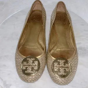 Tory Burch Woven Ballerina Flats Gold &amp; Tan size 9.5