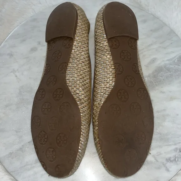 Tory Burch Woven Ballerina Flats Gold &amp; Tan size 9.5