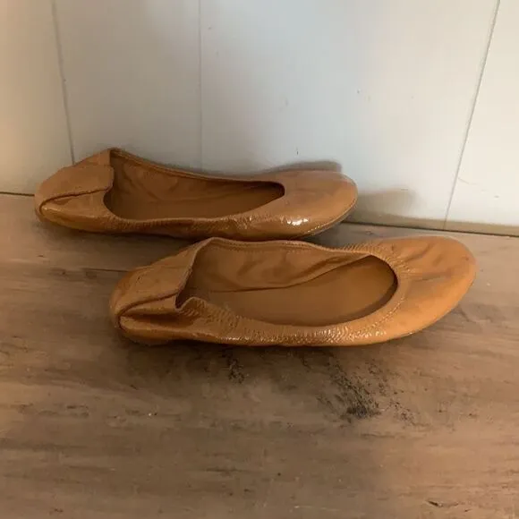 Tory Burch Camel Patent Ballet Flats Size 6.5