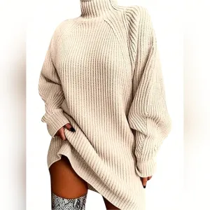TrendsWomen's Turtleneck Drop Shoulder Sweater Dress Long Sleeve KnittedPullover