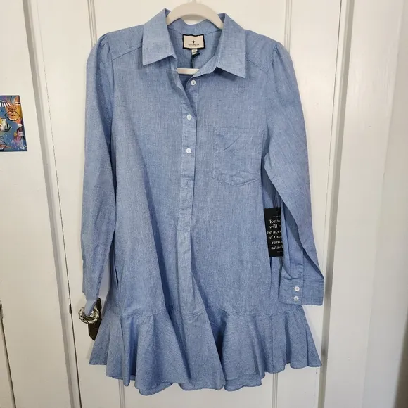 Tuckernuck Cotton Linen Chambray Callahan Shirt Dress Sz M