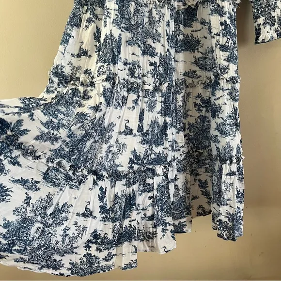 Tuckernuck Hyacinth house Long sleeve Georgina midi dress xxs Blue toile print