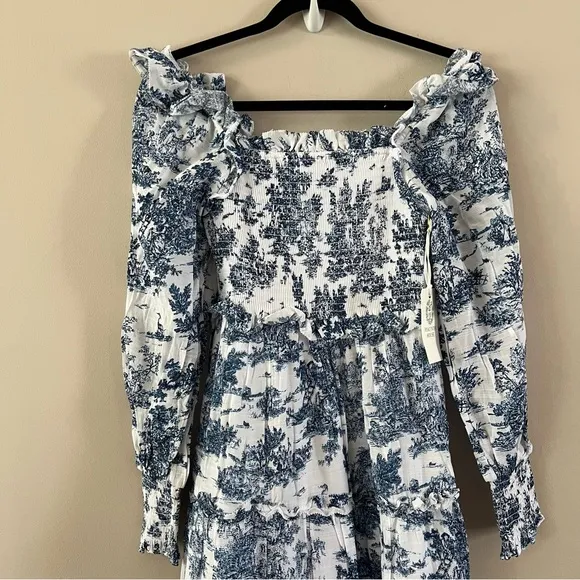 Tuckernuck Hyacinth house Long sleeve Georgina midi dress xxs Blue toile print