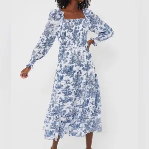 Tuckernuck Hyacinth house Long sleeve Georgina midi dress xxs Blue toile print