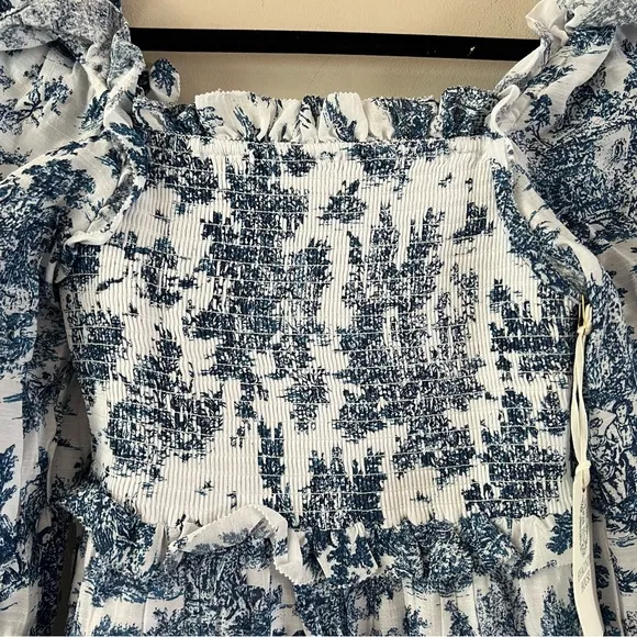 Tuckernuck Hyacinth house Long sleeve Georgina midi dress xxs Blue toile print