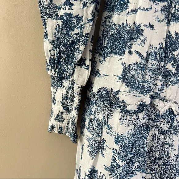 Tuckernuck Hyacinth house Long sleeve Georgina midi dress xxs Blue toile print
