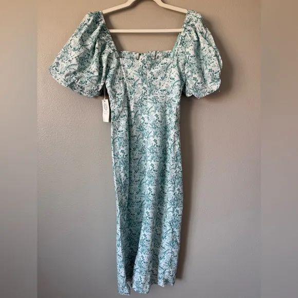 Tuckernuck Hyacinth House Teal Floral Lace Up Lila Midi Dress
