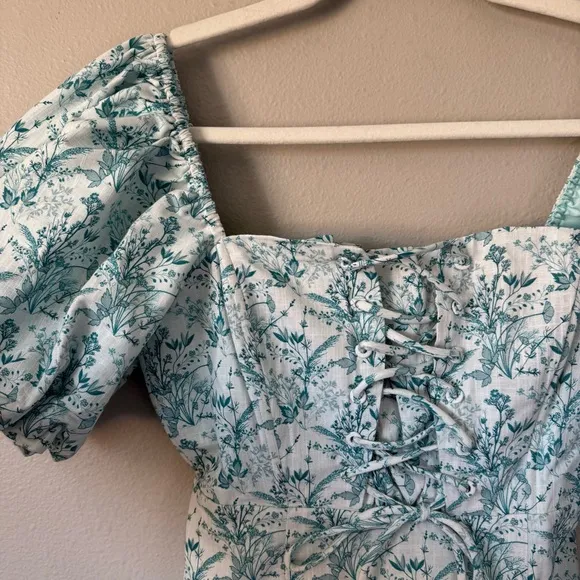 Tuckernuck Hyacinth House Teal Floral Lace Up Lila Midi Dress