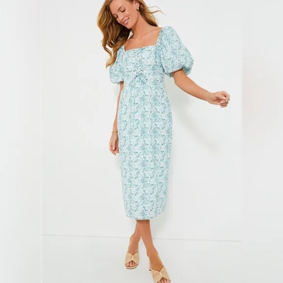 Tuckernuck Hyacinth House Teal Floral Lace Up Lila Midi Dress