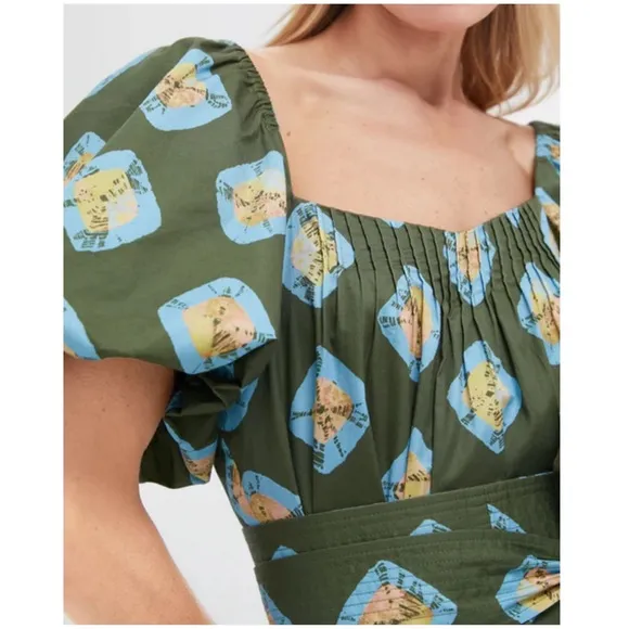 TUCKERNUCK Olive and Aqua Diamond Clary Dress MEDIUM