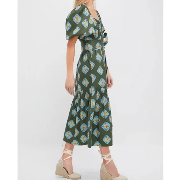 TUCKERNUCK Olive and Aqua Diamond Clary Dress MEDIUM