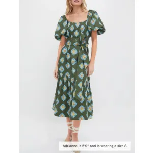 TUCKERNUCK Olive and Aqua Diamond Clary Dress MEDIUM