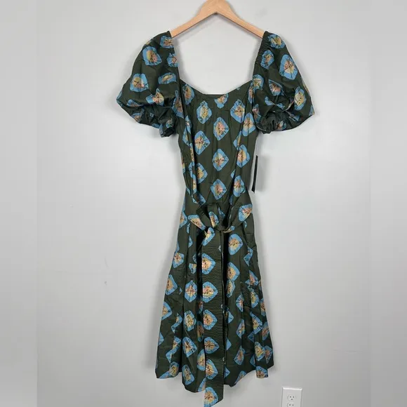 TUCKERNUCK Olive and Aqua Diamond Clary Dress MEDIUM