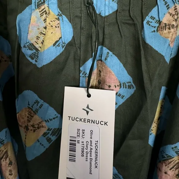 TUCKERNUCK Olive and Aqua Diamond Clary Dress MEDIUM