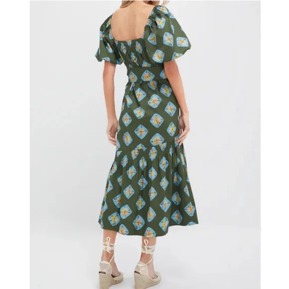 TUCKERNUCK Olive and Aqua Diamond Clary Dress MEDIUM