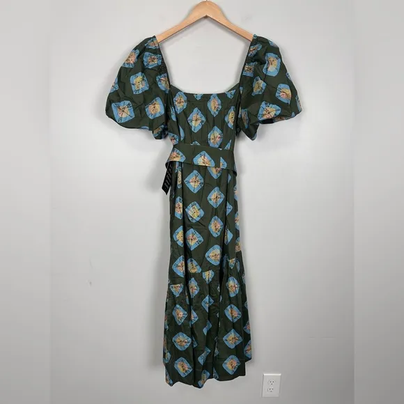 TUCKERNUCK Olive and Aqua Diamond Clary Dress MEDIUM