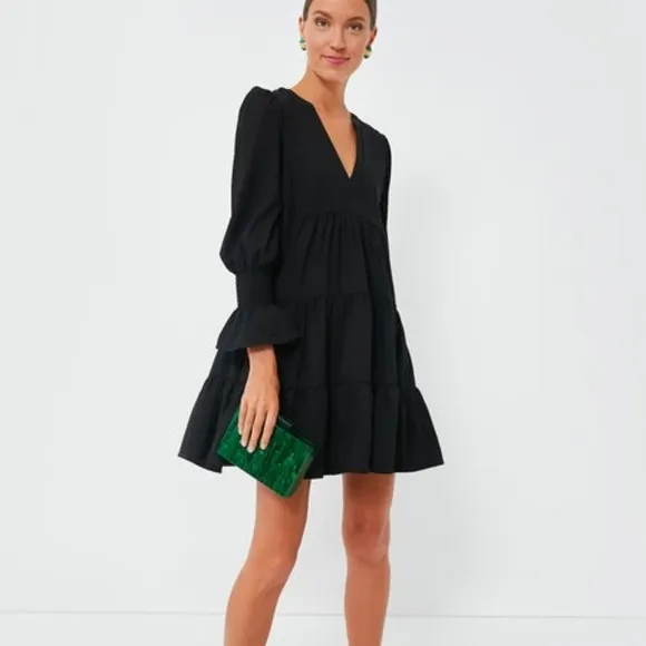 Tuckernuck Pomander Place Crepe Kenzo Swing Dress Black Long Sleeve Mini XL NEW
