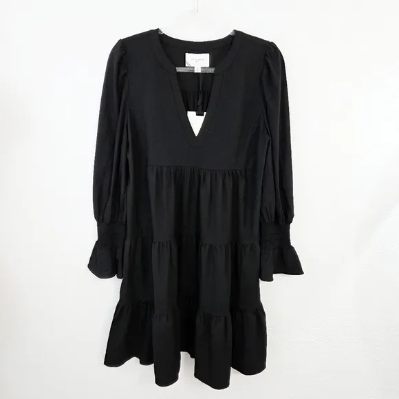 Tuckernuck Pomander Place Crepe Kenzo Swing Dress Black Long Sleeve Mini XL NEW