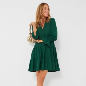 Tuckernuck Pomander Place Crepe Kenzo Swing Dress Dark Hunter Green Mini XL NEW