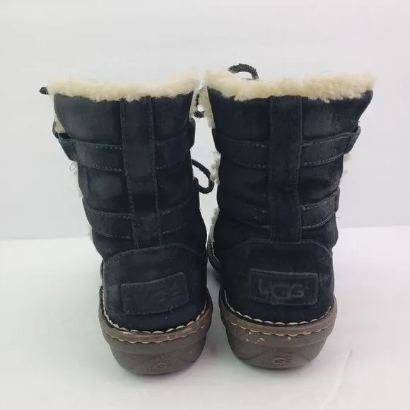 UGG Caspia Womens Size 6 Black Suede Shearling Lace Up Winter Snow Ankle Boots