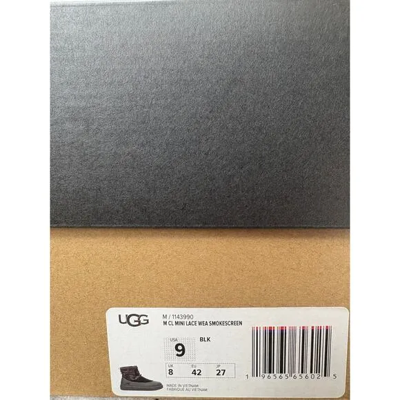 UGG Classic Mini Lace WEA Smokescreen Boots Guard Mens 9 Black Insulated NEW BOX
