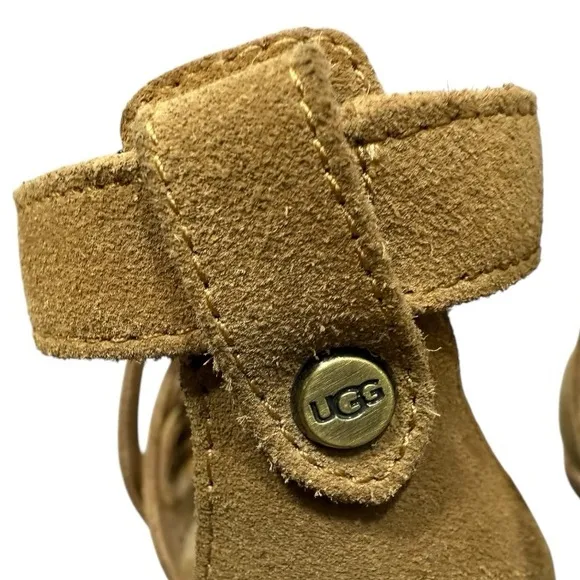 UGG Harris Strappy Gladiator Chunky Block Heel Sandals Tan Suede 8