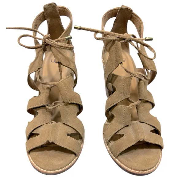 UGG Harris Strappy Gladiator Chunky Block Heel Sandals Tan Suede 8