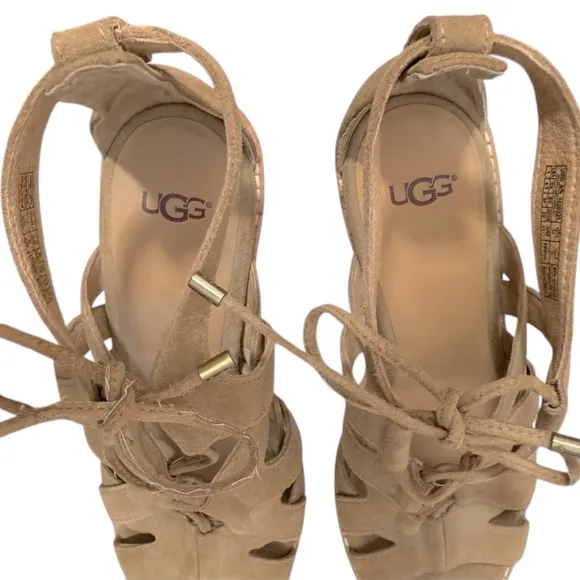 UGG Harris Strappy Gladiator Chunky Block Heel Sandals Tan Suede 8
