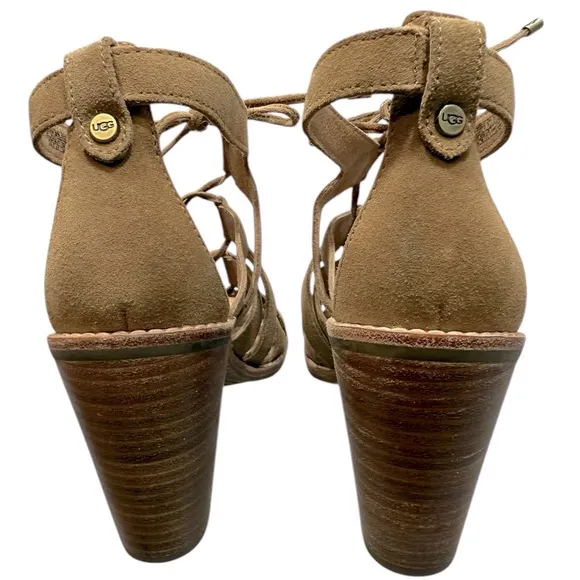 UGG Harris Strappy Gladiator Chunky Block Heel Sandals Tan Suede 8