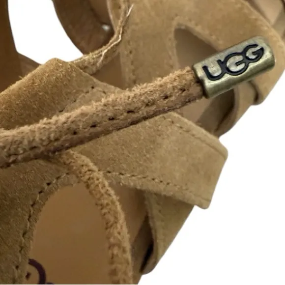 UGG Harris Strappy Gladiator Chunky Block Heel Sandals Tan Suede 8