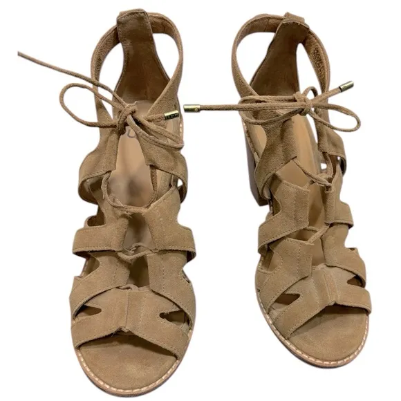 UGG Harris Strappy Gladiator Chunky Block Heel Sandals Tan Suede 8