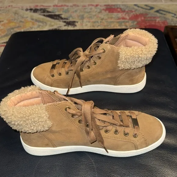 Ugg Olive Pebbled Nubuck Chestnut Brown High-Top Zippered Sneakers
