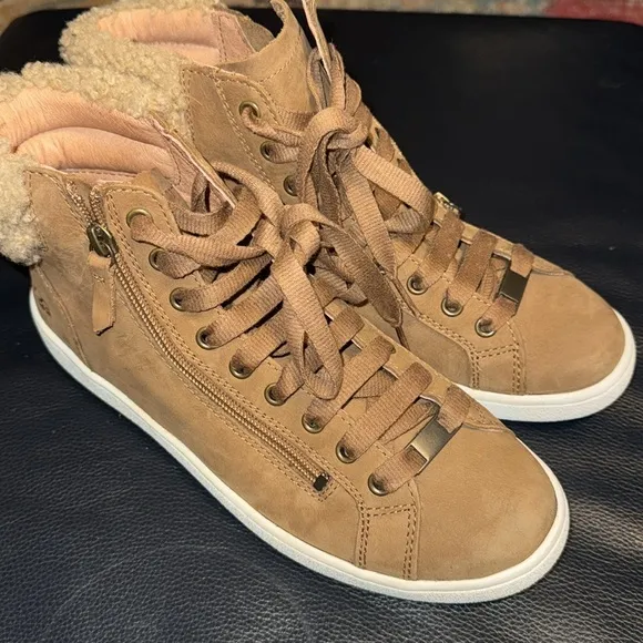 Ugg Olive Pebbled Nubuck Chestnut Brown High-Top Zippered Sneakers