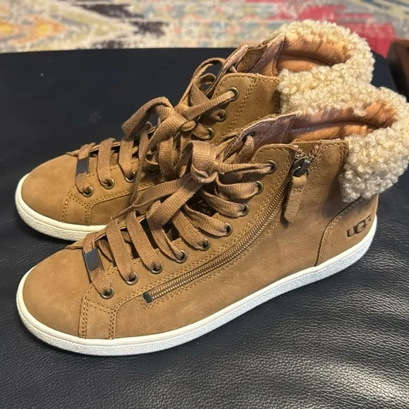 Ugg Olive Pebbled Nubuck Chestnut Brown High-Top Zippered Sneakers