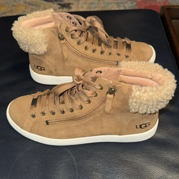 Ugg Olive Pebbled Nubuck Chestnut Brown High-Top Zippered Sneakers