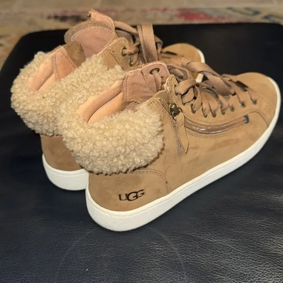 Ugg Olive Pebbled Nubuck Chestnut Brown High-Top Zippered Sneakers