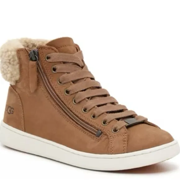 Ugg Olive Pebbled Nubuck Chestnut Brown High-Top Zippered Sneakers