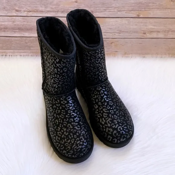 UGG Women’s Classic Short Snow Leopard Black Boots