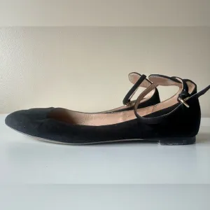 Valentino Black Suede Ballet Ankle Strap Flats