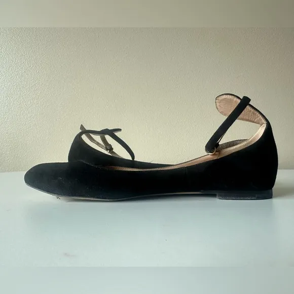 Valentino Black Suede Ballet Ankle Strap Flats
