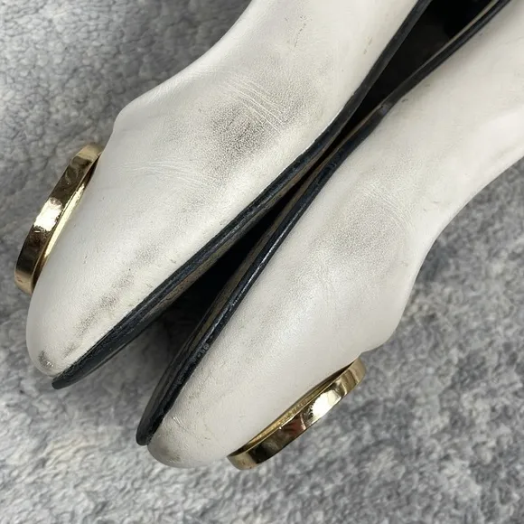 Valentino Calliope Leather Ballet Flats V Medallion Ivory Cream Sz 8