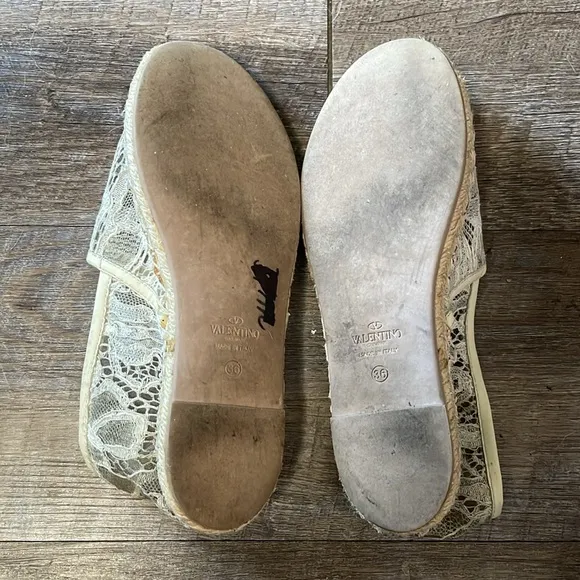 Valentino garavani Lace and Leather Espadrille Flats slide on shoes
