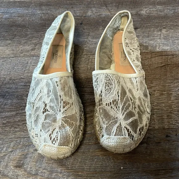 Valentino garavani Lace and Leather Espadrille Flats slide on shoes
