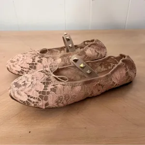 Valentino Garavani Lace Rockstud Ballet Flats Light Pink Lace Size 37.5 US 7.5