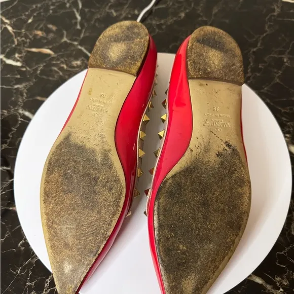 VALENTINO GARAVANI  Patent Nappa Rockstud Ballerina Flats hot pink US 8,5