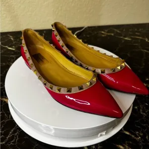 VALENTINO GARAVANI  Patent Nappa Rockstud Ballerina Flats hot pink US 8,5