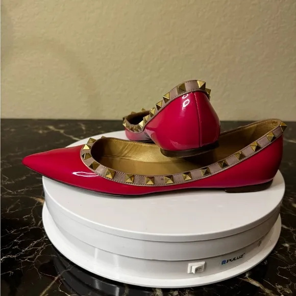 VALENTINO GARAVANI  Patent Nappa Rockstud Ballerina Flats hot pink US 8,5