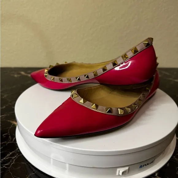 VALENTINO GARAVANI  Patent Nappa Rockstud Ballerina Flats hot pink US 8,5