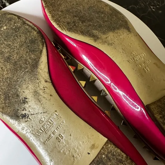 VALENTINO GARAVANI  Patent Nappa Rockstud Ballerina Flats hot pink US 8,5